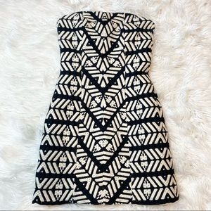 NK Geometric print black and white strapless dress size 36